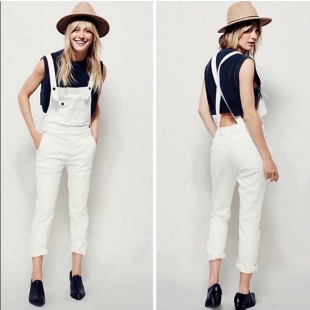 Free people skinny leg, white overalls